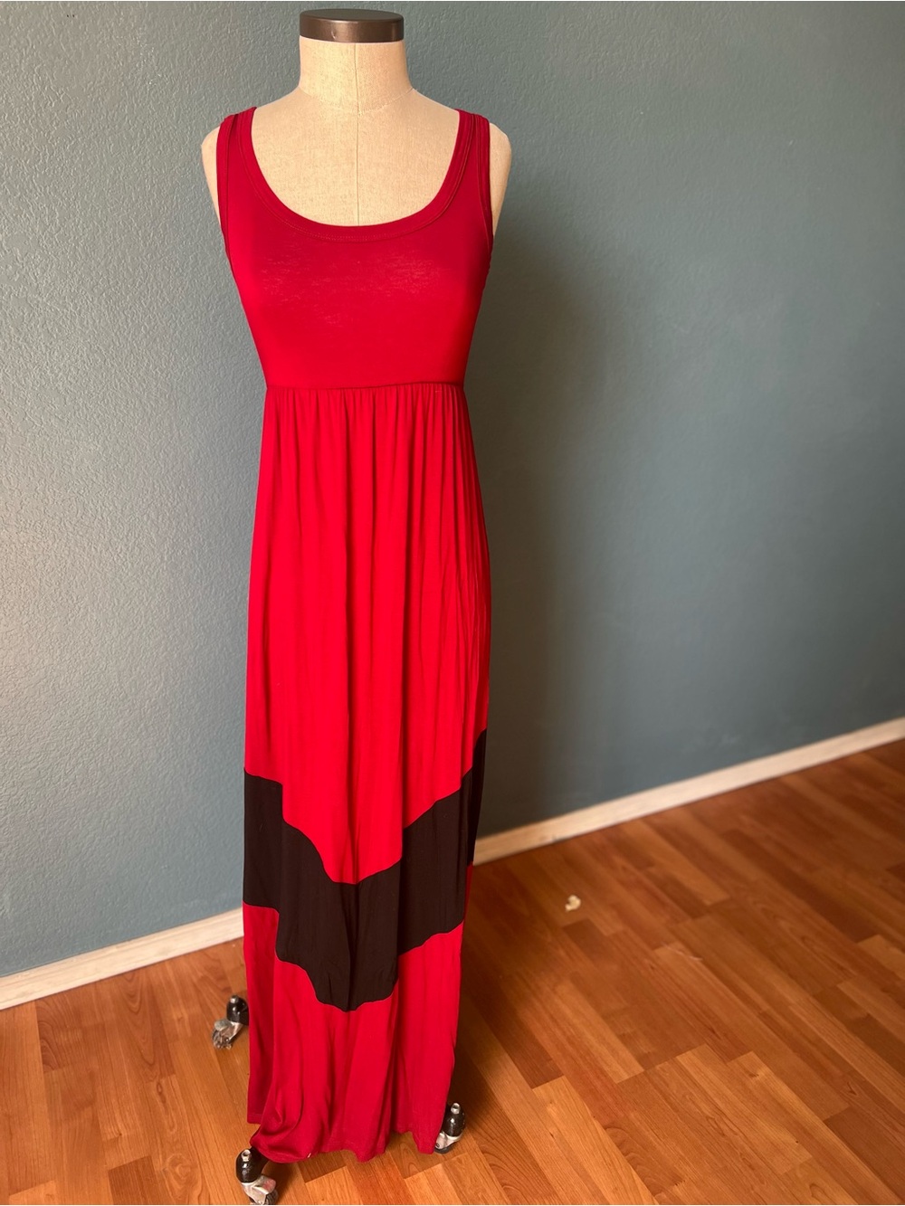 Coveted Clothing Red Maxi Dress with Black Band